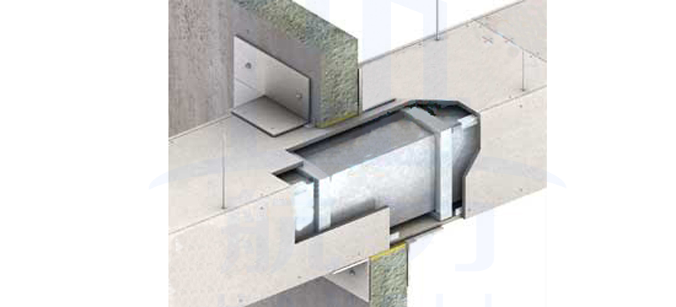 穿越防火分區(qū)防火包覆施工做法節(jié)點圖，硅酸鹽防火板通風(fēng)管道防火包覆